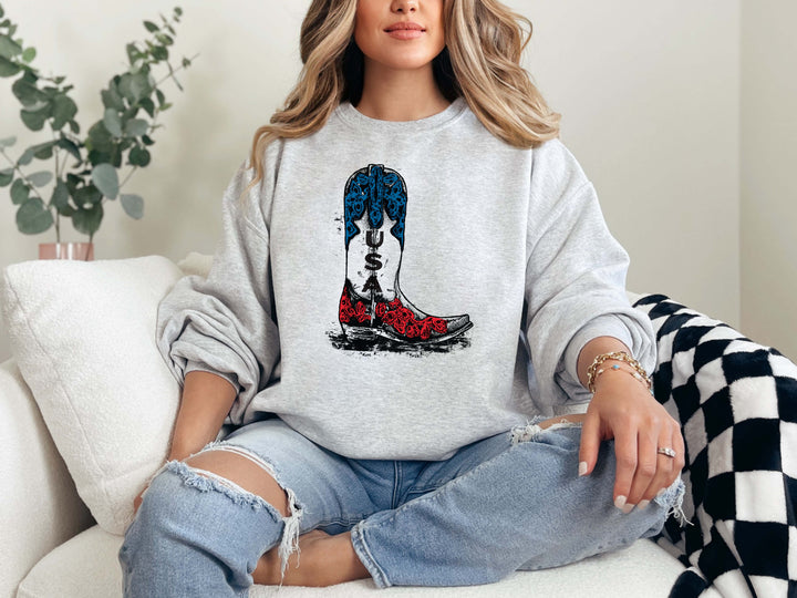 USA Cowgirl Boot Crewneck Shirt