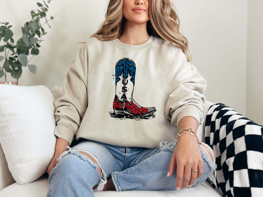 USA Cowgirl Boot Crewneck Shirt